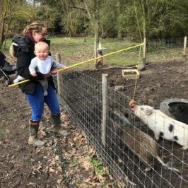 a group of people standing next to a fence