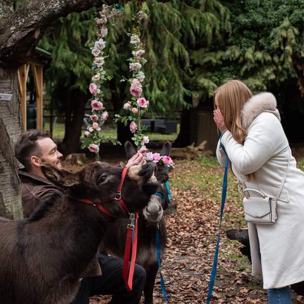 a group of people standing next to a dog